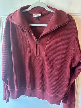 Universal Thread Corduroy Half-Zip Pullover in Brick Red